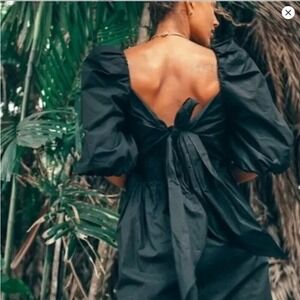 Puff Sleeve Tie Back Bow Micro Mini Dress XS Cotton Free People‎ x Mare Mare